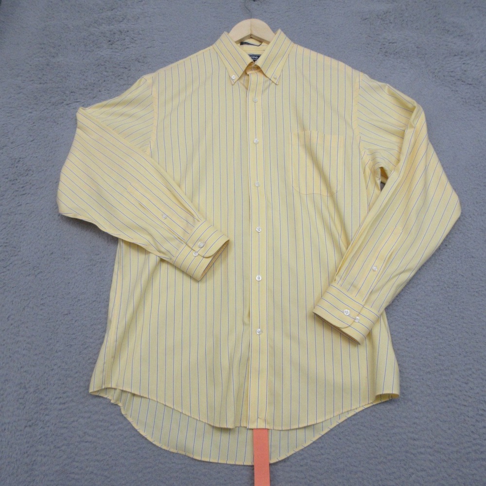 Lands End Dress Shirt Mens 16-34 Yellow Striped Officecore Preppy Workwear